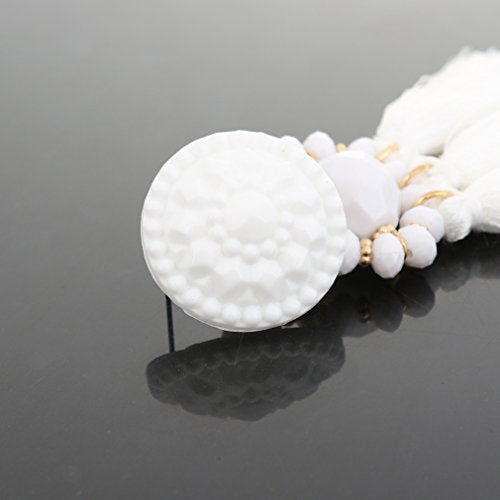 boderier Bohemian Statement Thread Tassel Chandelier Drop Dangle Earrings with Cassandra Button Stud - color: White