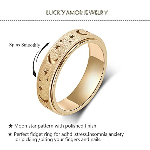 Anxiety Ring for Women Spinner Rings:Rotating Rings Stainless Steel 6mm Moon Star Anxiety for Men Band Jewelry Gift for Women Size 6 7 8 9 10 - color: B-Gold