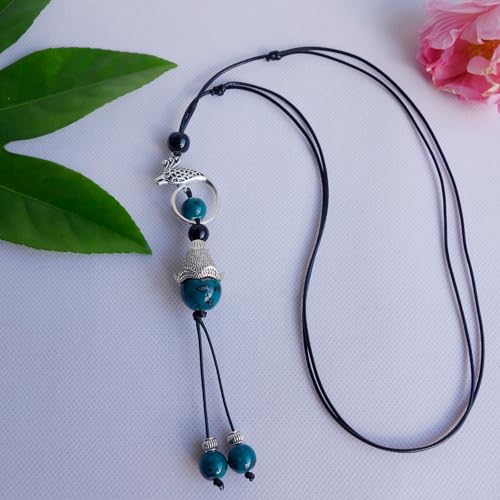 Boho Style Colorful Ceramic Bead Strand Necklace Adjustable Bohemian Jewelry Gift for Women, Fashion Clothing Matching Necklace - color: Teal