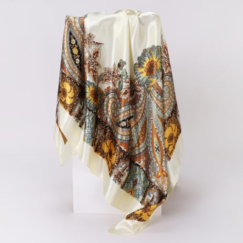 Large Square Head Satin Scarf Silk Feeling Hair Scarf 35"Head Scarves Bandana for Women Headscarfs for Women's Hair - color: C1-beige