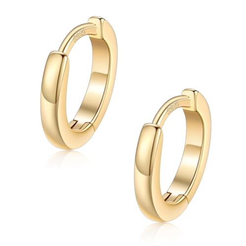 FaithHeart 925 Sterling Silver Post Huggie Hoop Earrings for Women, Silver Small Hoop Earring, Hypoallergenic Cartilage Earrings for Women - color: 01. Blank-Gold, size: 8mm