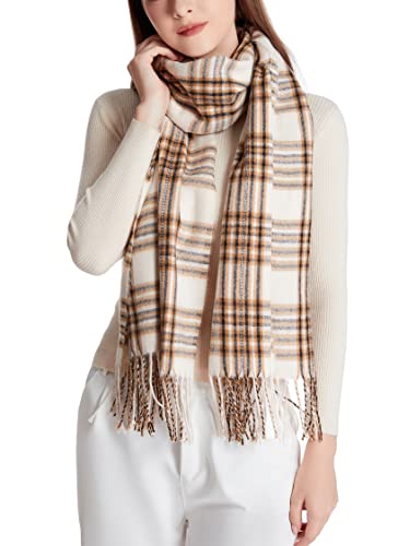 Wander Agio Women's Fashion Long Shawl Big Grid Winter Warm Lattice Large Scarf - color: Fine Plaid Beige 10
