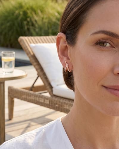 Gold Earrings for Women Trendy,14K Gold Stud Earrings Dainty Earrings Simple Minimalist Cubic Zirconia Diamond Gold Earrings Hypoallergenic Earring for Women Gifts - color: Sloane Pave & Rose Gold