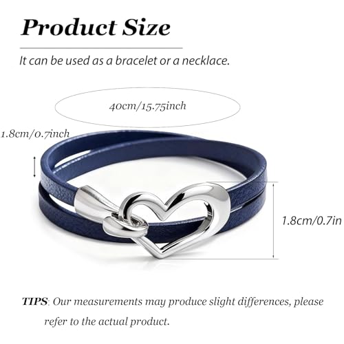 Long tiantian Leather Bracelets for Women Men Heart Wrap Bracelets Western Jewelry Cowgirl Outfits Birthday Gifts for Her - color: A:Blue Leather Bracelet