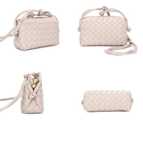 ZEDIUH Woven Bag for Women Crossbody Shoulderbag, Small Vegan Leather Purse - color: Beige