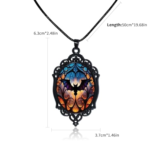 Halloween Gothic Witch Necklaces Cross Glass Pendant Necklace for Women Punk Vintage Black Dark Oval Cameo Necklace Witch Emo Necklaces Halloween Jewelry Witch Accessories 2025 - style: Bat