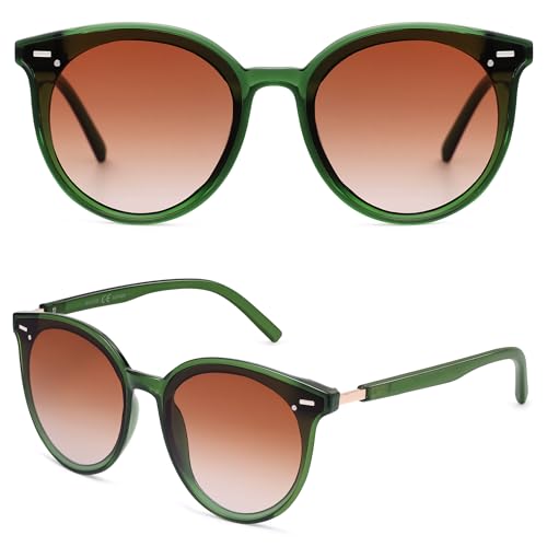 SOJOS Sunglasses Womens Trendy 2025 Classic Round Retro Vintage Shades Large Frame Sunnies SJ2067 - color: Transparent Green