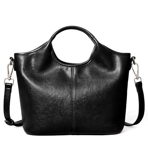 BOSTANTEN Vegan Leather Purses for Women Soft Top Handle Satchel Crossbody Zipper Handbag with Detachable Shoulder Strap - color: Black