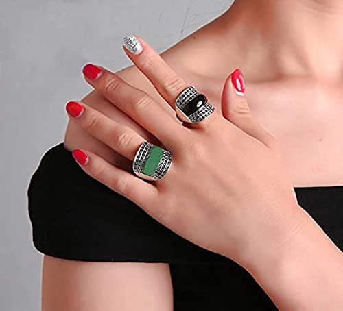 Women's Vintage Green Black Resin Marcasite Crystal Big Statement Cocktail Party Rings - color: Light Green