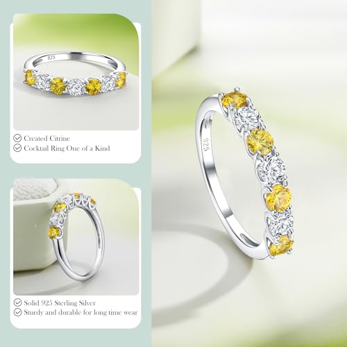3.5mm Stackable Rings S925 Sterling Silver Created Birthstone & Cubic Zirconia Ring for Women Wedding Bands Anniversary Birthday Jewelry Size 6 to 10(with Box) - color: 11-Created Citrine & CZ-Nov