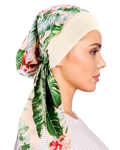 Chemo Headwear for Women Head Scarf Headwraps Silky Soft Turbans for Women Cancer Hats Chemo Beanie Coverings Scarves - color: B Light Green Pattern
