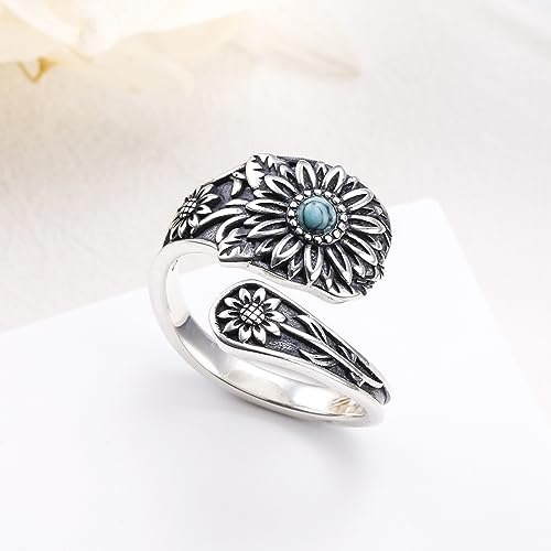 Yearace Spoon Ring for Women - Sterling Silver Victorian Vintage Oxidized Style Thumb Rings - Boho Statement Ring Jewelry Gifts - style: Daisy