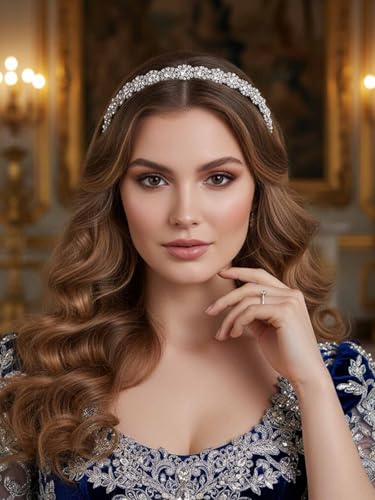 Rhinestone Homecoming Head Chain Jewelry Silver Sparkly Elastic Headband Forehead Crystal Braided Accessories For Women (Silver A, Free size) - color: Silver A
