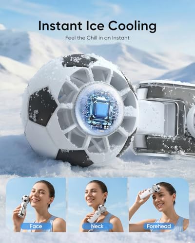 Hiluckey Portable Handheld Turbo Fan with Ice Cooler, 5 Gear Wind, Soccer-Shaped Mini Personal Fan, 6000mAh Football Rechargeable Pocket Fan for Travel/Outdoor/Office, 180° Adjustable (White) - color: White
