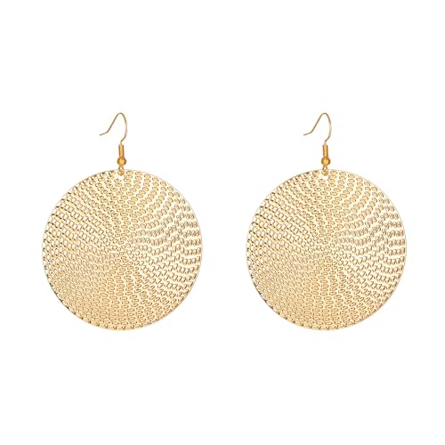 Anmpab Boho Large Disc Earrings for Women Vintage Geometric Hammered Round Circle Drop Dangle Earrings Statement Jewelry - color: Gold