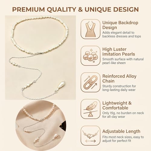 1Pcs White Elegant Pearl Backdrop Necklace Sexy Tassel Pendant Back Chain Body Decoration Chain for Women Backless Off-shoulder Dressing