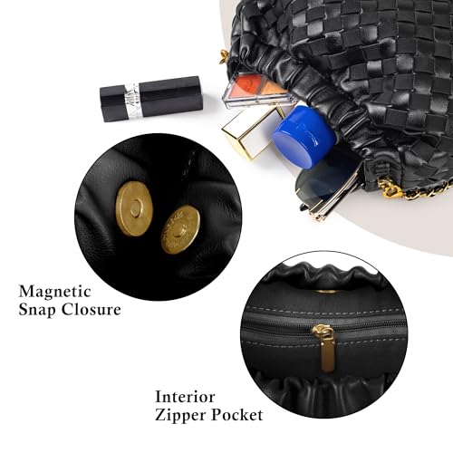 Joryin Woven Women's Crossbody Bag & Evening Purse, Trendy Dumpling Clutch & Hobo Cloud Shoulder Bag Trendy Dumpling Clutch - color: Woven Leather-basalt Black