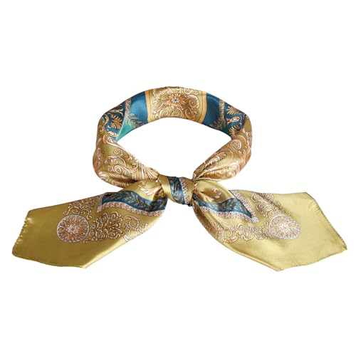 35” Satin Large Square Head Scarves-Like Silk Satin Scarf for Hair Wrapping at Night Bandana Square Scarf for Sleeping - color: Four Square Coins-army Green