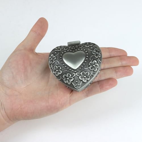 Vintage Metal Trinket Jewelry Box, Small Heart Shape Jewelry Organizer Rose Flower Sunflower Antique Treasure Chest Ring Holder, Earrings Necklace Storage Box Keepsake Box for Women (Heart-Sunflower) - style: Heart-Sunflower
