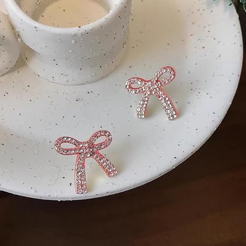 Rhinestone Bow Earrings for Women, Elegant Bridal Jewelry Statement Drop Dangle Earrings, Wedding Guest Dress Matching Accessories, Bridesmaid Gift, Sparkling Party Costume Outfit - color: A8:Red Bow Stud Earrings