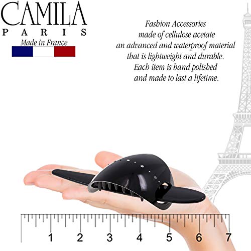 Camila Paris CP2644 French Hair Barrette with Stick, Hair Ponytail Holders, Amber, Slide Hair Pins for Buns Chignon, Strong Hold Hair Bun Clip, No Slip Hair Accessories for Women, Made in France - color: Black