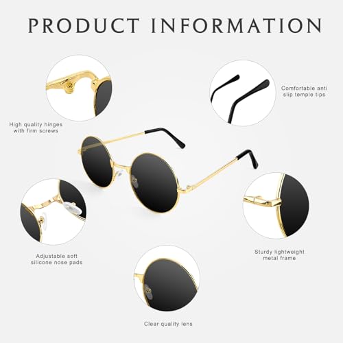 NACHLYNN Round Hippie Sunglasses Metal Border Circle Hippie Glasses UV380 Protection 70s Sunglasses for Men Women Party Favor - color: Black