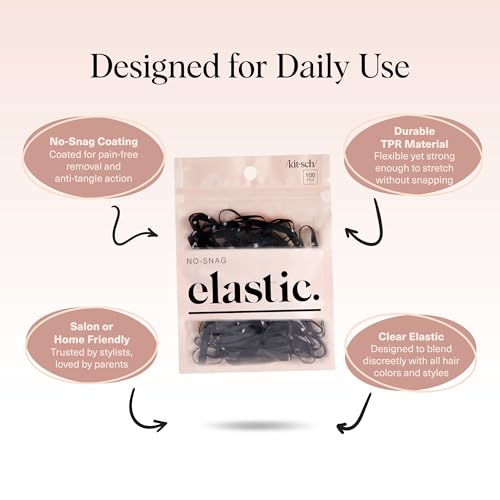 Kitsch Hair Ties No Damage for Kids, Teens and Women - Rubber Bands for Hair Styling | No Snag Hair Elastics | Daily Hair Accessories | Ideal Gifts for Women - 500pcs (Black) - color: Black, size: 500 Count (Pack of 5)