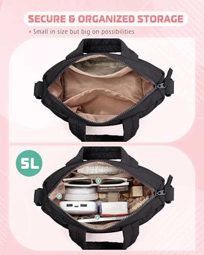 Smasrob Mini Puffer Crossbody Bag for Women with RFID Blocking Pocket, Small Quilted Crossbody Purse with Handles - color: Black