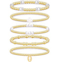 Gold Beaded Bracelets for Women, 14K Real Gold Plated Jewelry for Women Dainty Pearl Bead Bracelets Stack, Non Tarnish Trendy Stackable Ball Cross Stretch Bracelet Set Fashion Accessories Gifts - color: Gold small bead cross