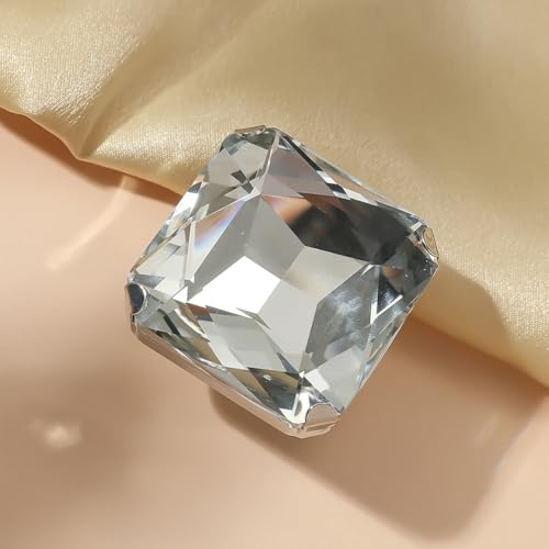 Large Different Color Square Sparking Rhinestone Ring, Exaggerated Vintage Geometric Crystal Glass Rings for Women Oversized Big Chic Party Jewelry Gift - color: Silver