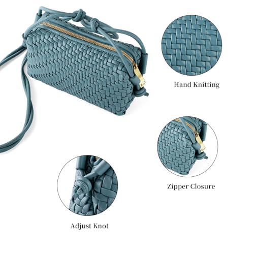 Woven Crossbody Bags for Women Handwoven Purses Vegan Leather Small Handbag Handmade Shoulderbag | Lightweight - color: Teal