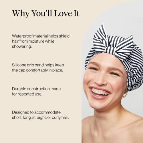 Kitsch Luxury Shower Caps for Women Reusable Waterproof - Large Shower Cap for Women, Non-slip, Quick-dry Hair Cap for Long and Short Hair, Comfortable and Stylish Design - Stripe - color: Stripe