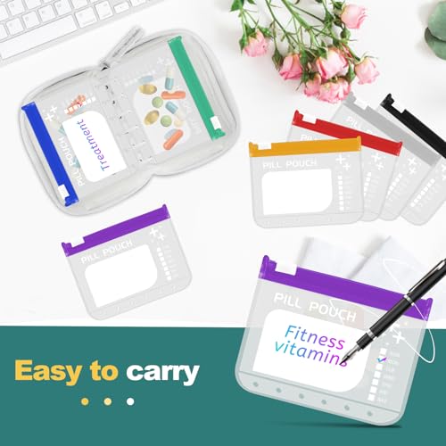 Timueetech A7 Waterproof Pill Organizer with 7 PCS L Size Zippered Pill Pouches for A7 Binder, Large BPA-Free Weekly Medicine Organizer, Color-Coded Reusable Travel Pill Storage System - color: White
