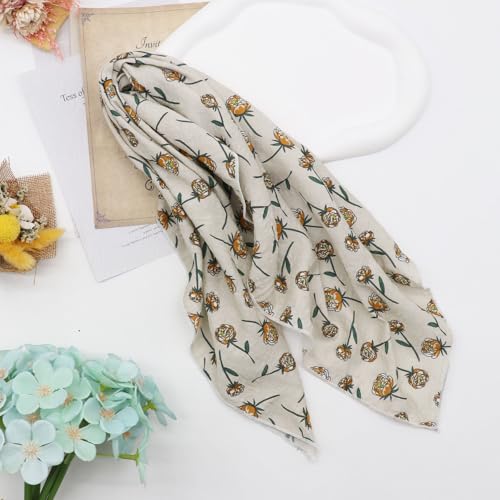 Bandanas for Women Men 21"x21" Floral Headband Scarf Versatile Hair Bandana Square Head Scarf - color: Beige Floral