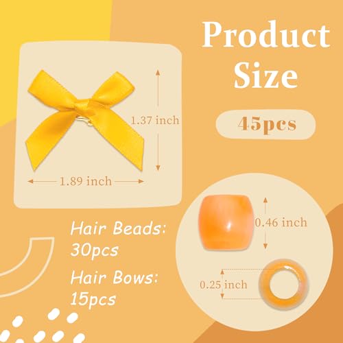 45pcs Hair Beads for Braids Yellow Small Bow Hair Clips Acrylic Braid Beads Y2K Hair Accessories for Women Girls - color: Yellow