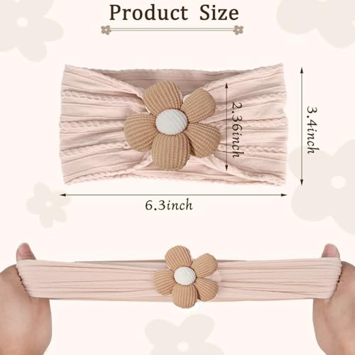 Baby-Girls Floral-Bows-Headband Baby-Turban-Knotted-Elastic-Soft-Headwrap for Newborn-Infant-Toddler Hair-Accessories - color: Khaki+Beige+Pink 3pcs