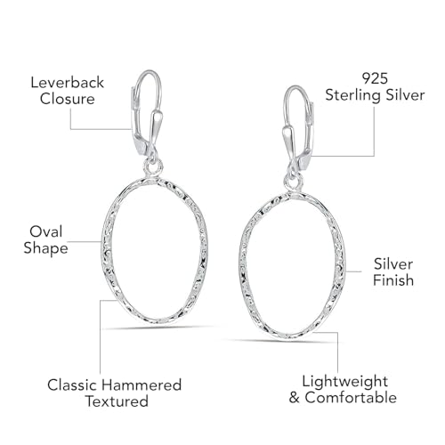 LeCalla 925 Sterling Silver Drop Earrings | Lever-Back Drop Earrings | Hypoallergenic Silver Teardrop Leverback Dangle Earring for Women Jewelry Gifts - color: Classic Hammered-37MM
