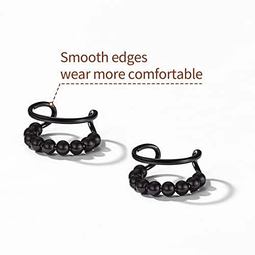 ChicSilver 925 Sterling Silver Ear Cuff Earrings Non Piercing Clip on Cartilage Cuff Earrings for Women - style: H: Beaded Ear Cuff - Black