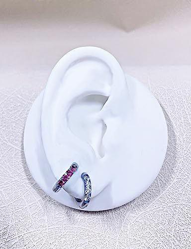 316L Surgical Stainless Steel Huggie Hoop Earrings with Cubic Zirconia, 10G 12G 14G 8-20mm Cartilage Lobe Earrings, 14G Piercing Jewelry - style: 10G 8mm Silver with Pink CZ