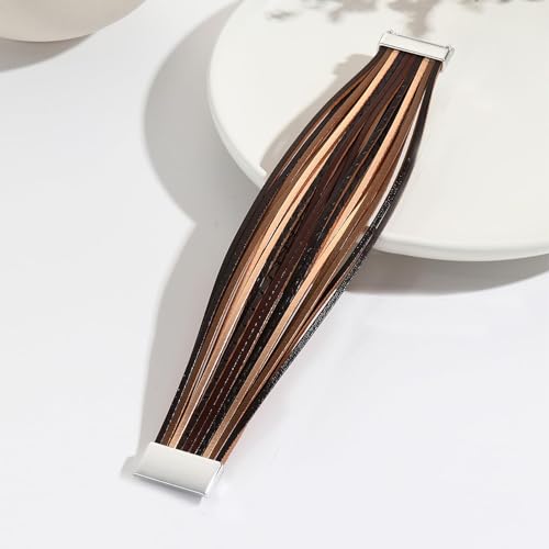 Long tiantian Boho Bracelets for Women Western Jewelry for Women Leather Wrap Bracelets Stackable Bangle Western Outfit for Women - color: surfer bracelets(black)