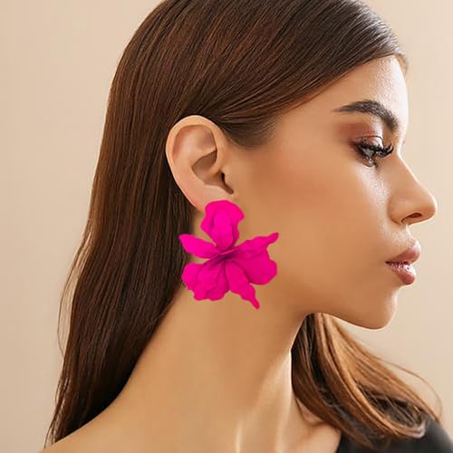 Large Flower Earrings For Women Fashionable Exaggerated Colorful Flower Earrings Vintage Elegant Statement Jewelry Accessories - style: Rose Red