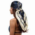 RIIQIICHY Head Scarf for Women Like Silk Scarf Hair Scarf Printed Square Scarf Bandanas for Women 35 Inches - color: Navy/Beige