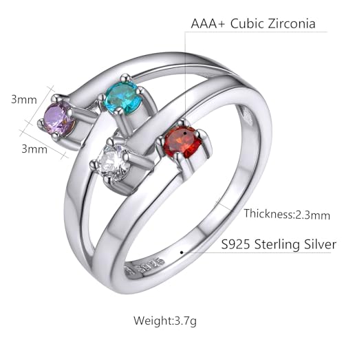 Custom4U Personalized 1-4 Birthstone Rings for Women Promise Rings for Her Sterling Silver Mothers Ring Customized Cubic Zirconia Stones Wedding/Valentine's Day/Mother's Day Jewelry Gift for Mom Wife - color: B-4 Names-Silver