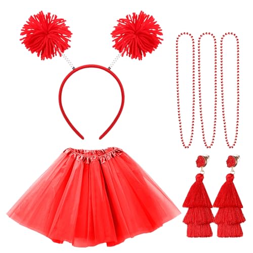 Hicarer 6 Pcs 4th of July Tutu Set Women Red White and Blue Accessories 250th Tutu Patriotic Costume Independence Day Favors - color: Red