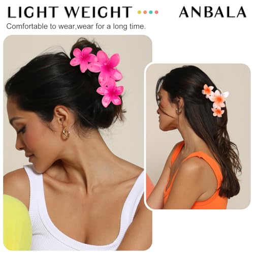 ANBALA 4PCS Hair Clips Flower Hair Clips for Women Large Claw Clips for Thick Hair Strong Hold Non-slip Hawaii Flower Hair Clip for Women Girls (Colorful) - color: Multi-colored-E