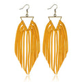 Fringe Leather Earrrings Triangle Deerskin Leather Boho Western Statement Dangel Earrings for Women - color: Yellow