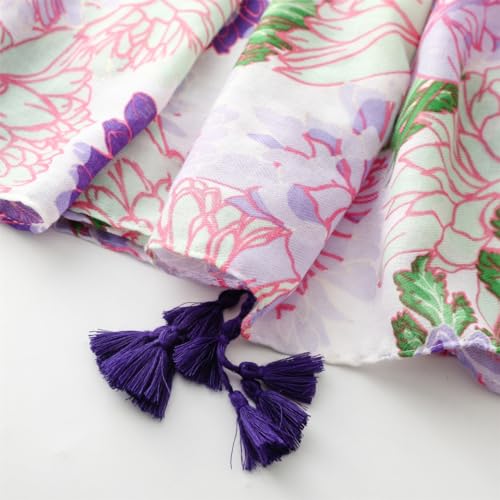 WaJuemy Travel Boho Scarf for Women Casual Lightweight Pashmina Scarves Fashion Multicolor Shawl Wraps with Fringed Beads - color: 06 Purple/Pink Floral