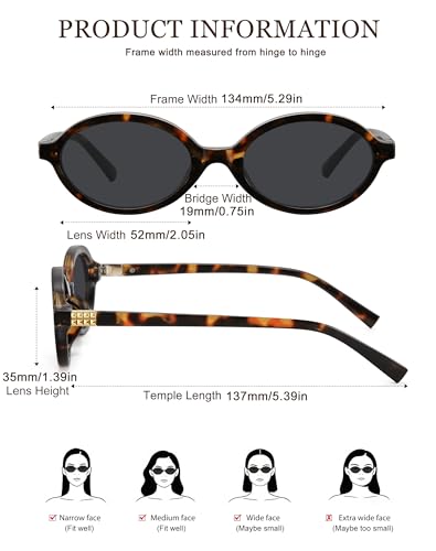 WOWSUN Retro Oval Sunglasses Womens Trendy Sun Glasses Sunnies UV400 Protection - color: 2 Pack: Grey Lens+tortoise Frame Brown Lens