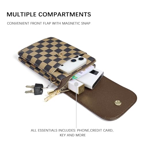 BOSTANTEN Vegan Leather Crossbody Bags for Women Designer Cell Phone Bag Wallet Purses Adjustable Strap - color: Checkered Coffee