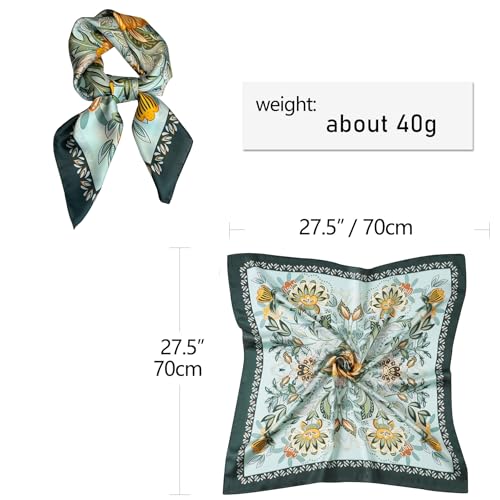 CHUNG Women's Scarf Hair Bandanas Square 27.5" Satin Wrap Fashion Pattern Scarves Emulation Silk Handbag Ribbons Necktie - color: Blue Flower-87#